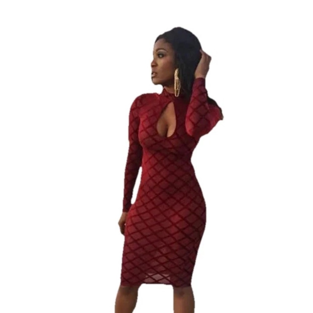 Deb Women’s Plus Size velvet Diamond Bodycon Burgundy dress 2XL BNWT Made In USA